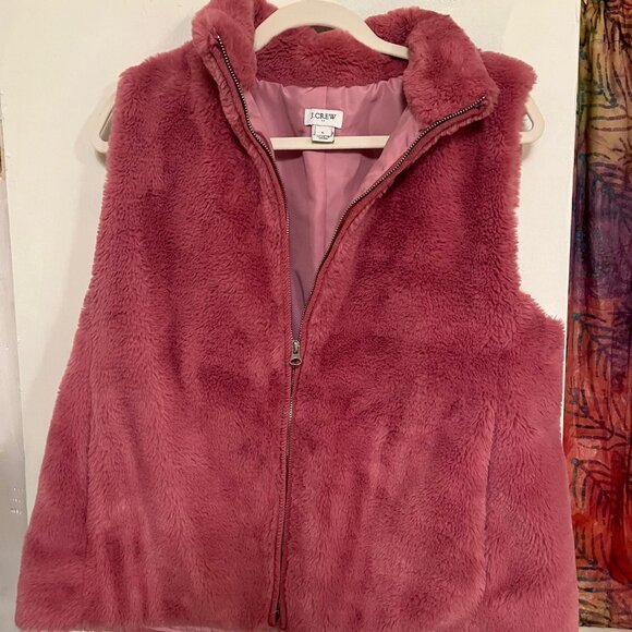 J.Crew Fuzzy Pink Fleece Vest Size L - Picture 6 of 6